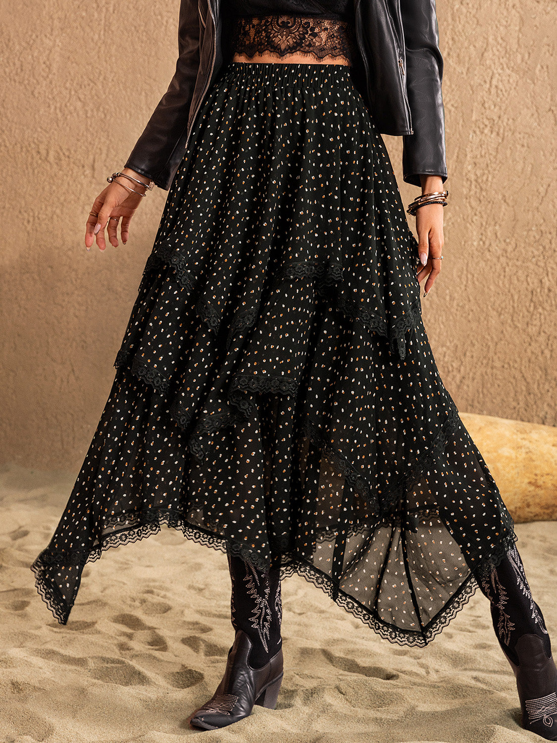 Danielle Lace Detail Layered Midi Skirt
