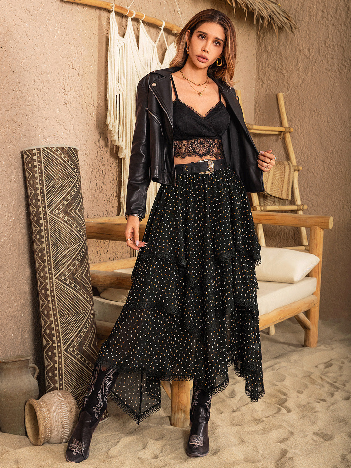 Danielle Lace Detail Layered Midi Skirt