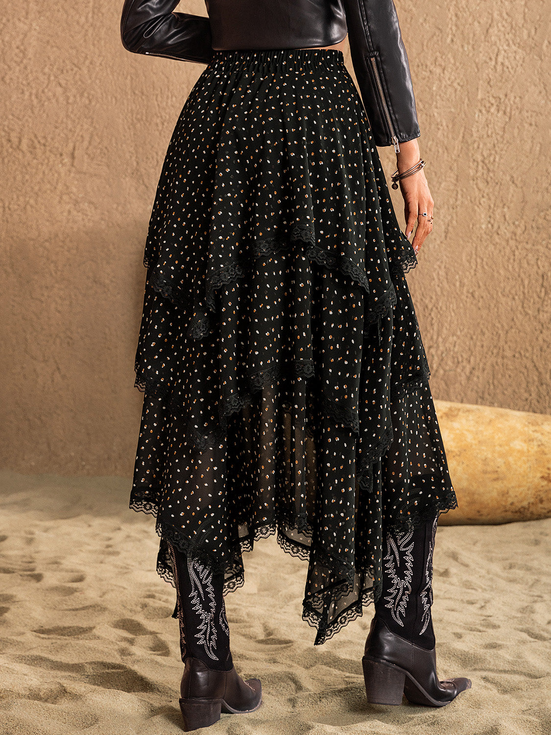Danielle Lace Detail Layered Midi Skirt