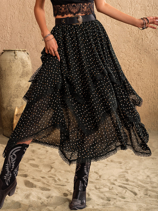 Danielle Lace Detail Layered Midi Skirt