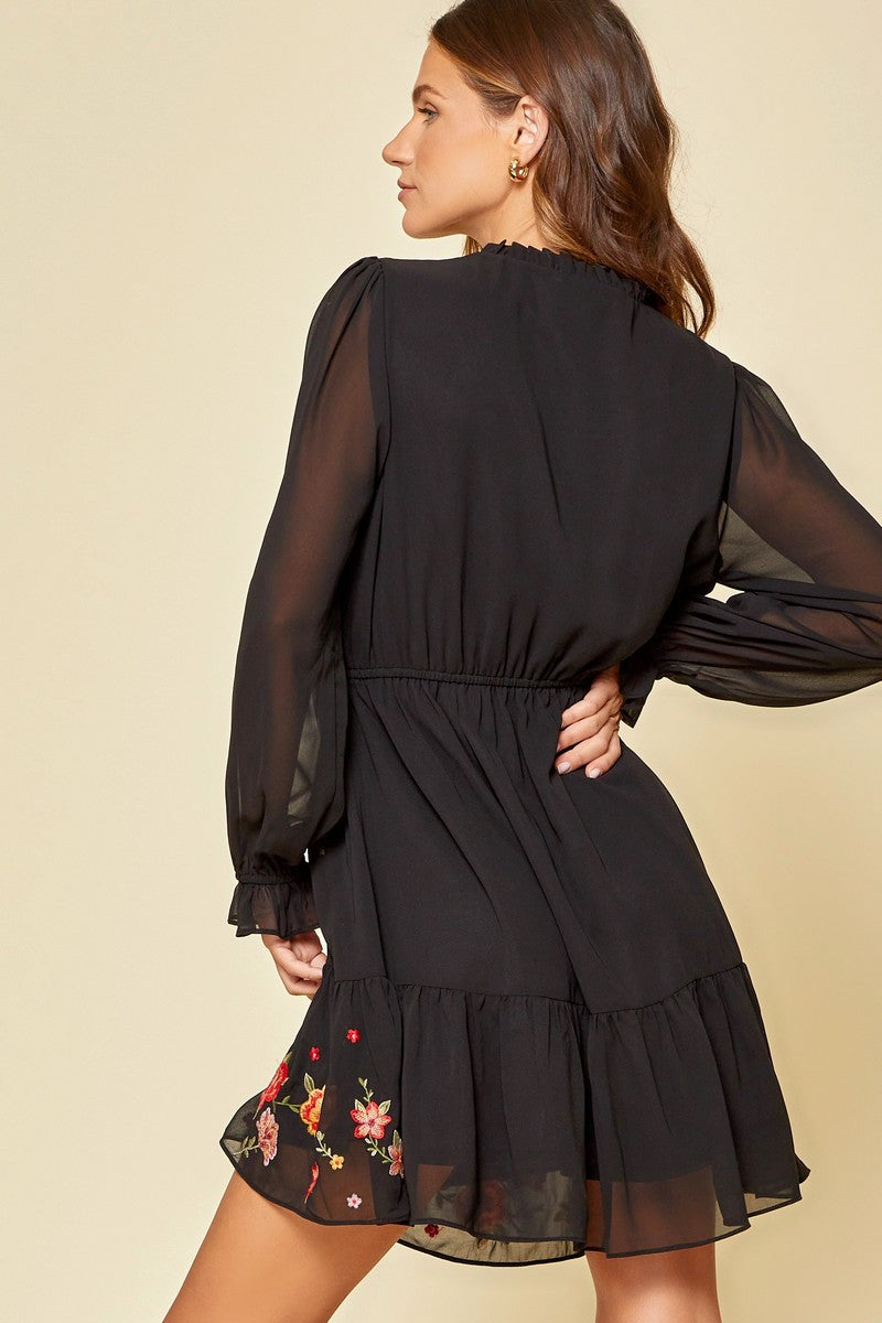 Black Long Sleeve Floral Embroidered Dress – Forever Fashion Boutique