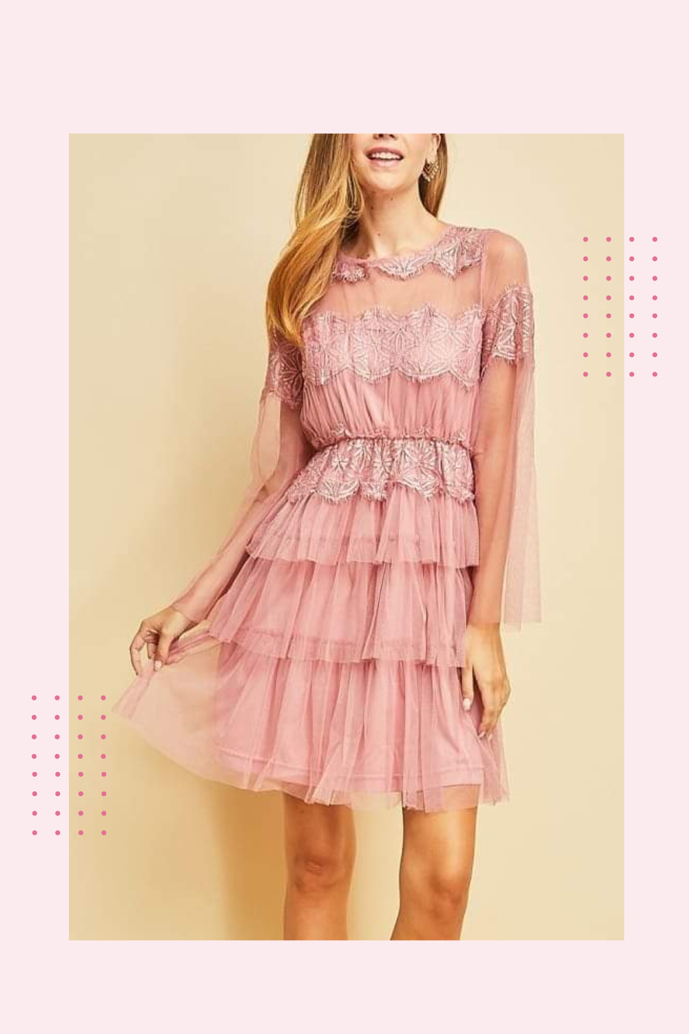 The Linda Tule Short Dress is a stunning piece featuring delicate lace applique throughout. With a back keyhole closure and elasticized waistline, this dress is both fashionable and comfortable. The bell sleeves add a touch of boho style to this chic and essential piece. Perfect for any occasion, it's an essential addition to your western wardrobe.