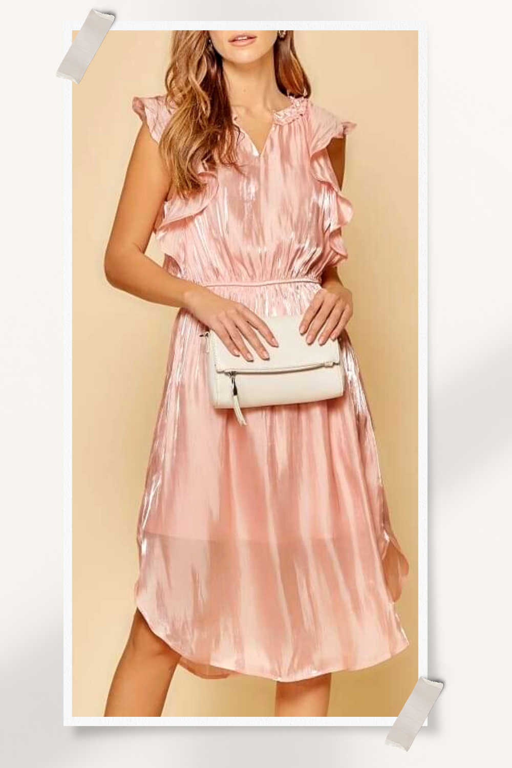 The Camila Rose Dress is a must-have for any fashion-forward individual.  This woven dress features a shimmery finish and an elastic waistline for a comfortable yet stylish fit.  The non-sheer material and lining add an extra layer of versatility to this western-style dress.  Perfect for romantic occasions or everyday wear, this dress is a timeless addition to any wardrobe.